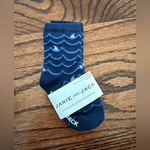 NWT Janie and Jack Blue Wavy Shark Baby Crew Socks - Size 6-12 months